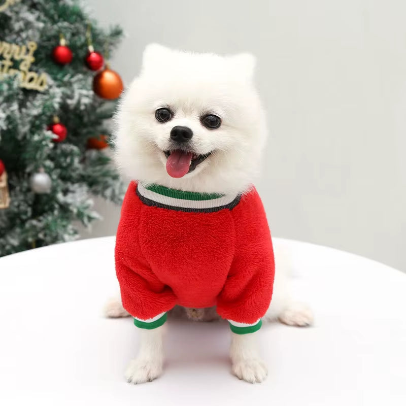 Pet Christmas Hoodie Coral Fleece Suitable for Small Dogs and Cats with Elastic Sleeves Cute Reindeer Warm Winter