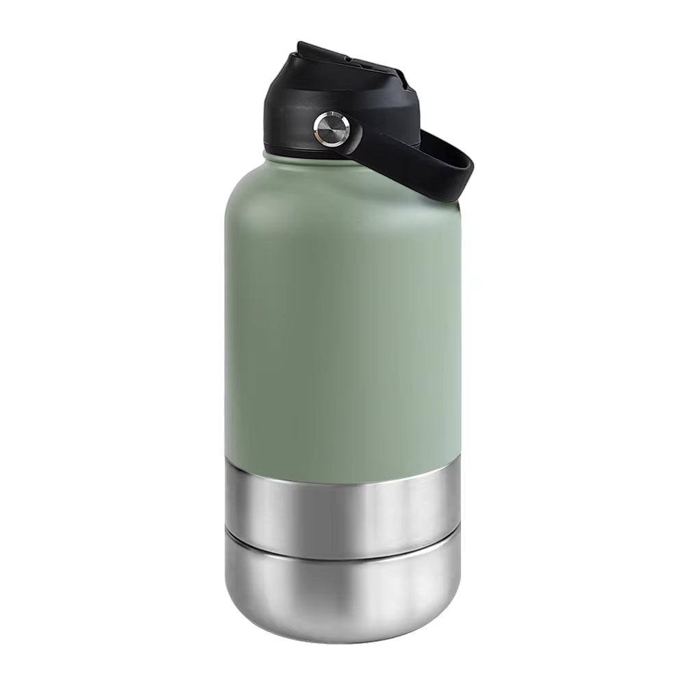 32Oz 3 in 1 Stainless Steel Dog Water Bottle 1000Ml Outdoor Travel Portable Pet Insulated Feeder Dog Bowl Food Bottle