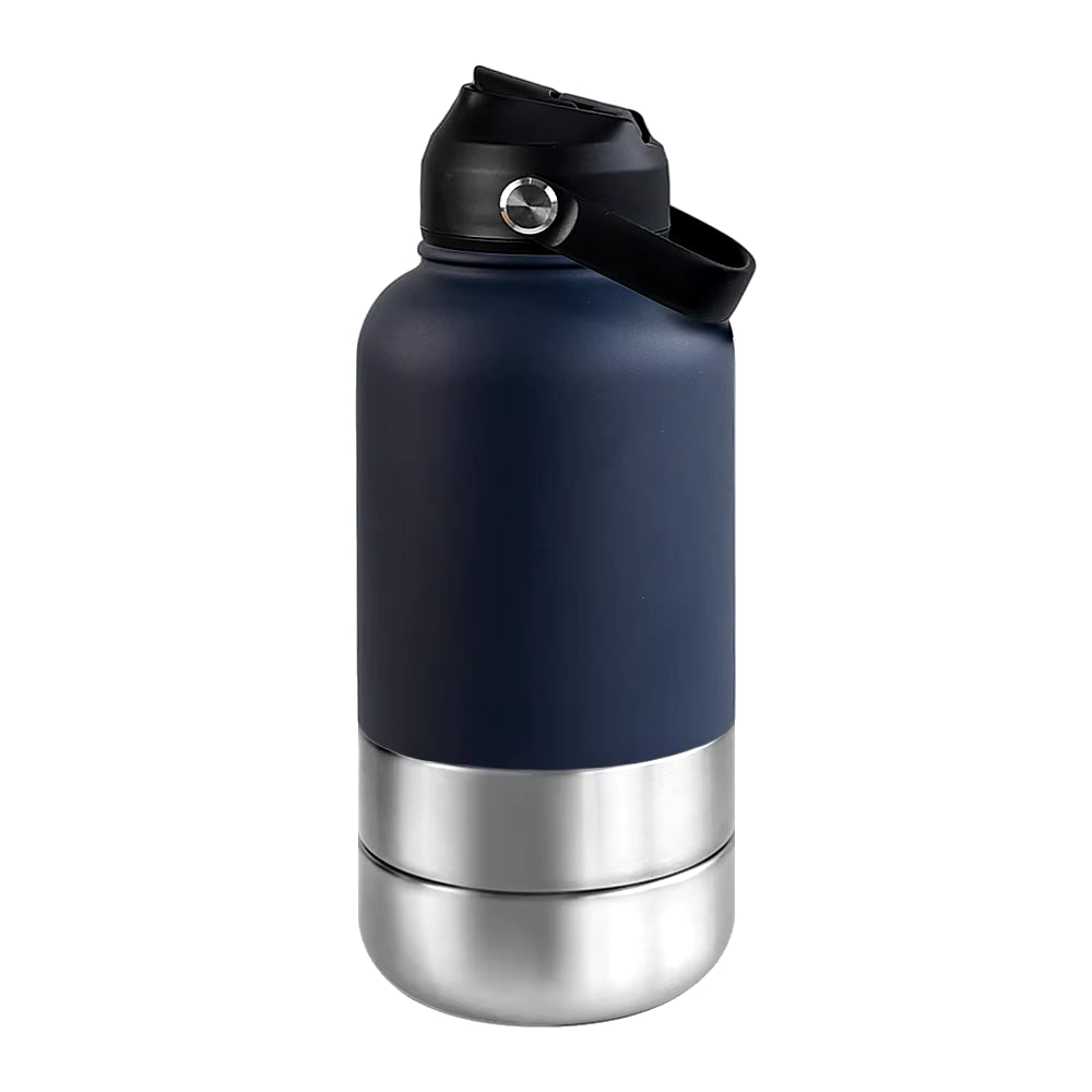 32Oz 3 in 1 Stainless Steel Dog Water Bottle 1000Ml Outdoor Travel Portable Pet Insulated Feeder Dog Bowl Food Bottle