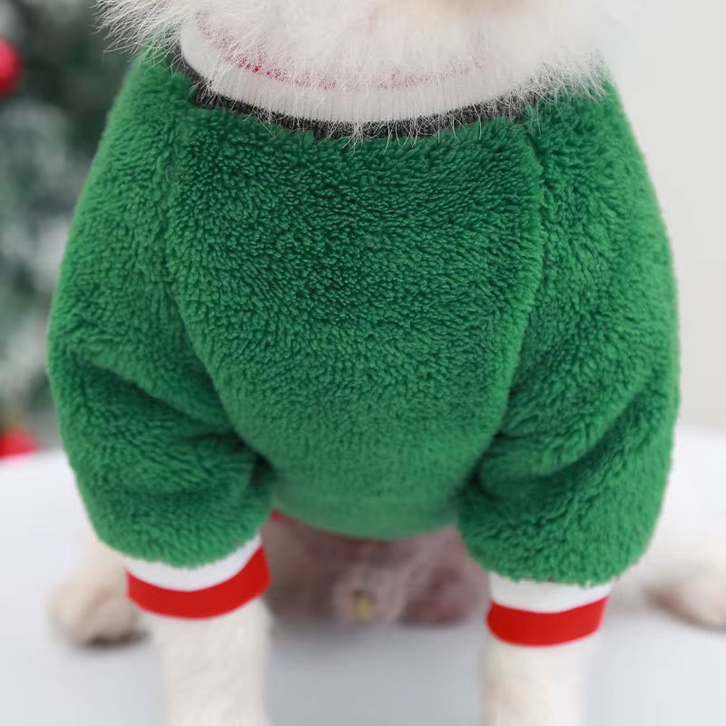 Pet Christmas Hoodie Coral Fleece Suitable for Small Dogs and Cats with Elastic Sleeves Cute Reindeer Warm Winter