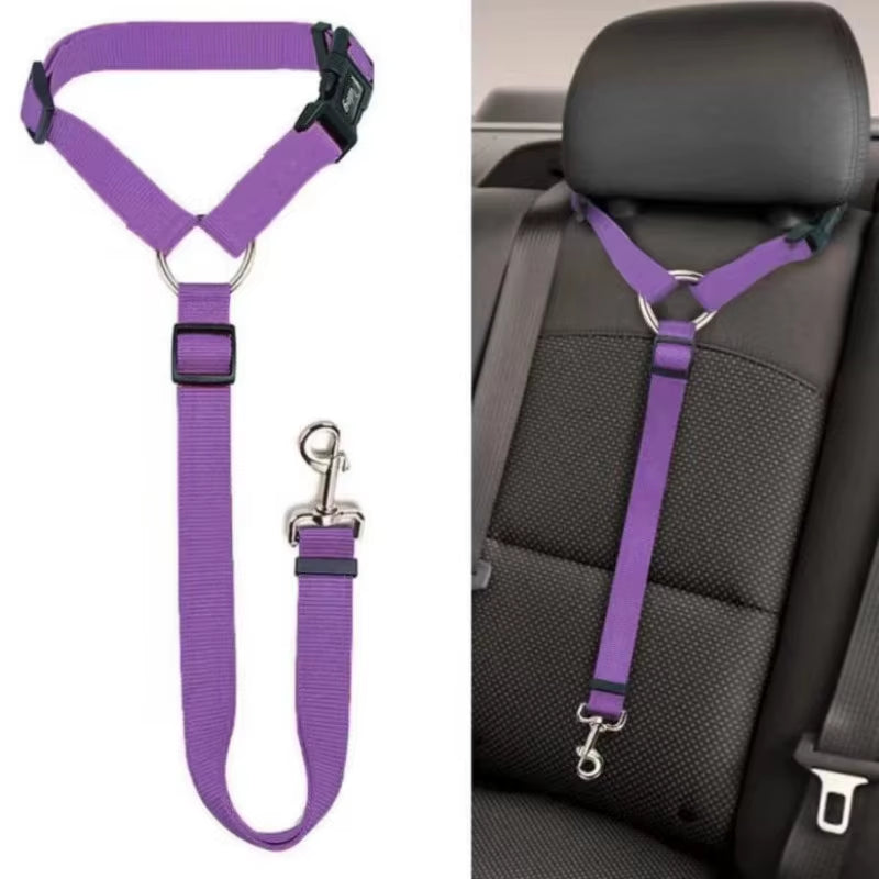 Solid Color Two-In-One Pet Car Seat Belt Nylon Lead Leash Backseat Safety Belt Adjustable Dogs Harness Collar Pet Accessories