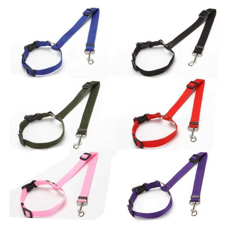 Solid Color Two-In-One Pet Car Seat Belt Nylon Lead Leash Backseat Safety Belt Adjustable Dogs Harness Collar Pet Accessories