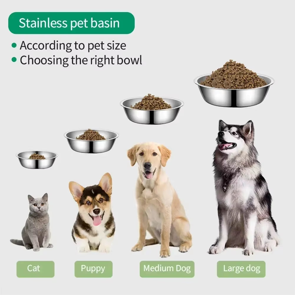 Stainless Steel Metal Dog Bowl for Small Medium Large Dogs Replacement Basic Dog Bowls Thickened Dog Water Feeder Bowls Pet Supp