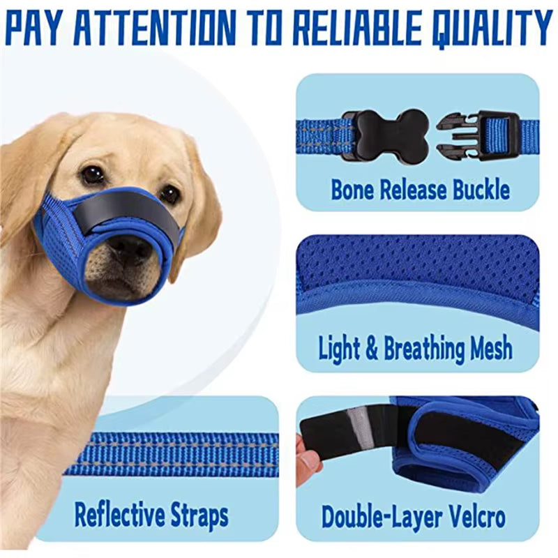 Dog Muzzle Puppy and Large Dog anti Barking Adjustable Anti-Biting Mesh Breathable Soft Pet Mouth Muzzles Straps Doggie Supplies