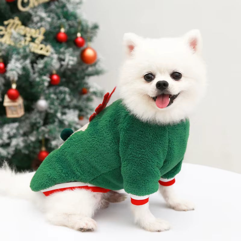 Pet Christmas Hoodie Coral Fleece Suitable for Small Dogs and Cats with Elastic Sleeves Cute Reindeer Warm Winter