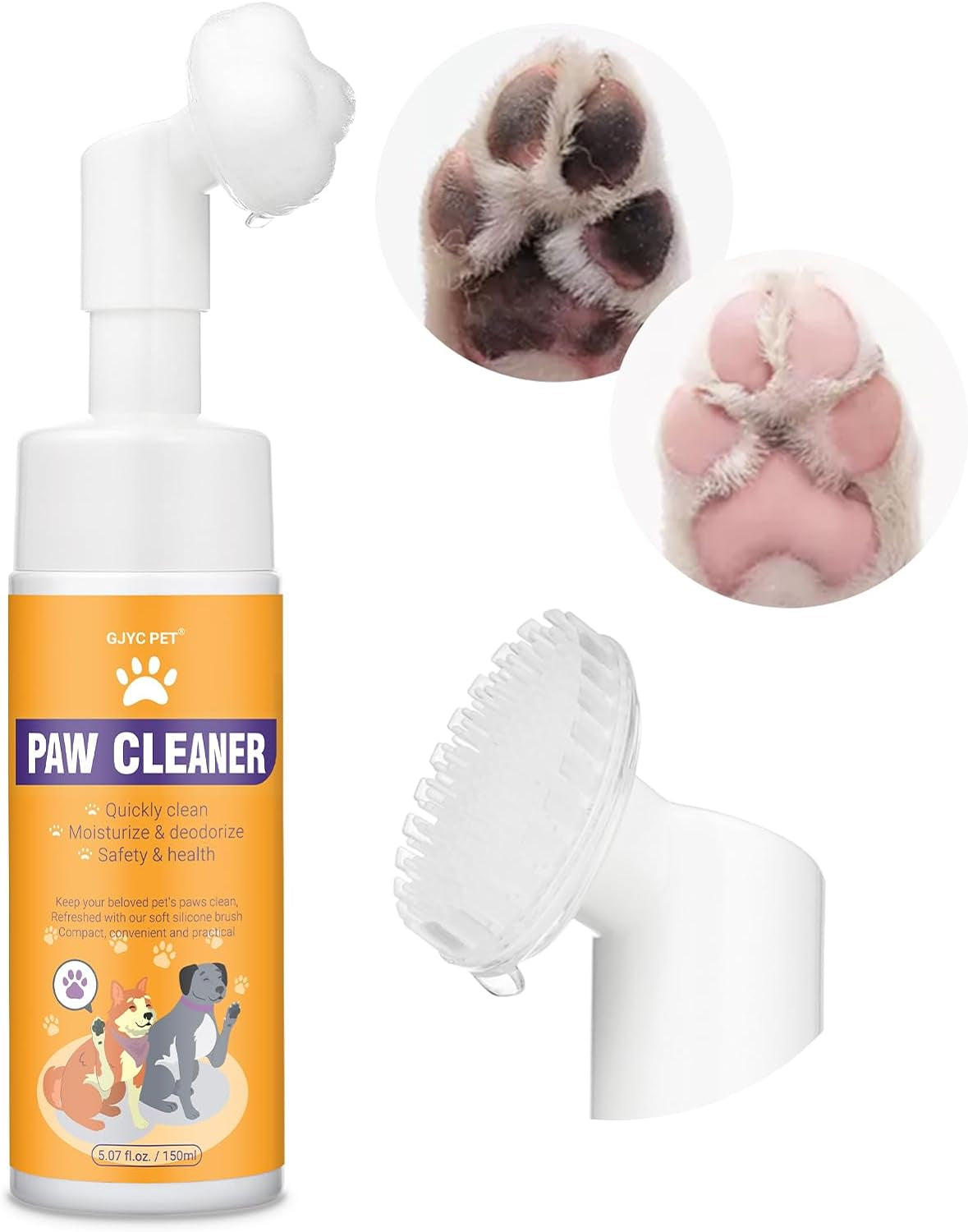 Paw Cleaner for Dogs and Cats,Magic Foam - Clean Paws No-Rinse Foaming Cleanser-Dry Shampoo, Foot Cleaner Brush - with Rose Extract, Odor Control Wash - Good for Puppy