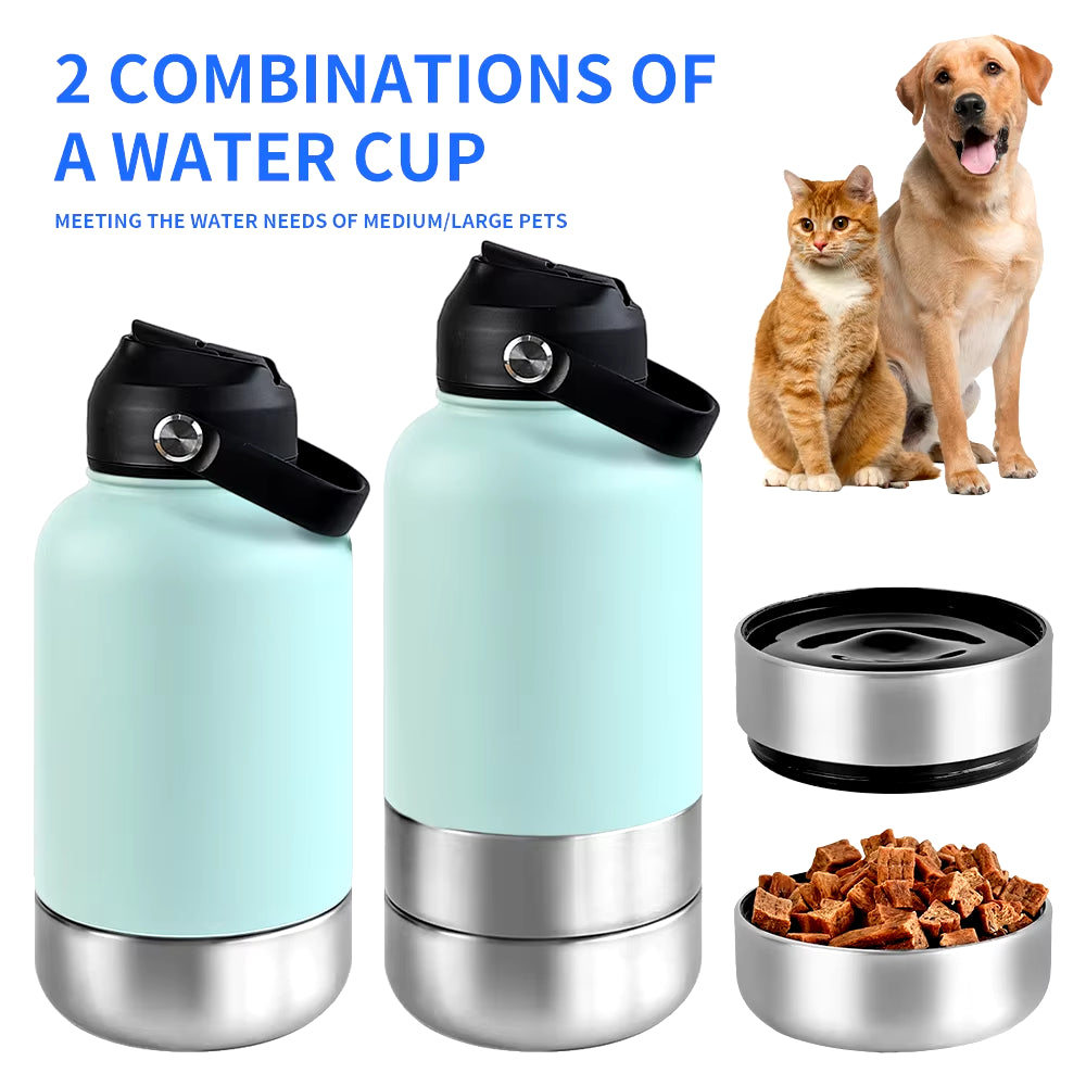 32Oz 3 in 1 Stainless Steel Dog Water Bottle 1000Ml Outdoor Travel Portable Pet Insulated Feeder Dog Bowl Food Bottle