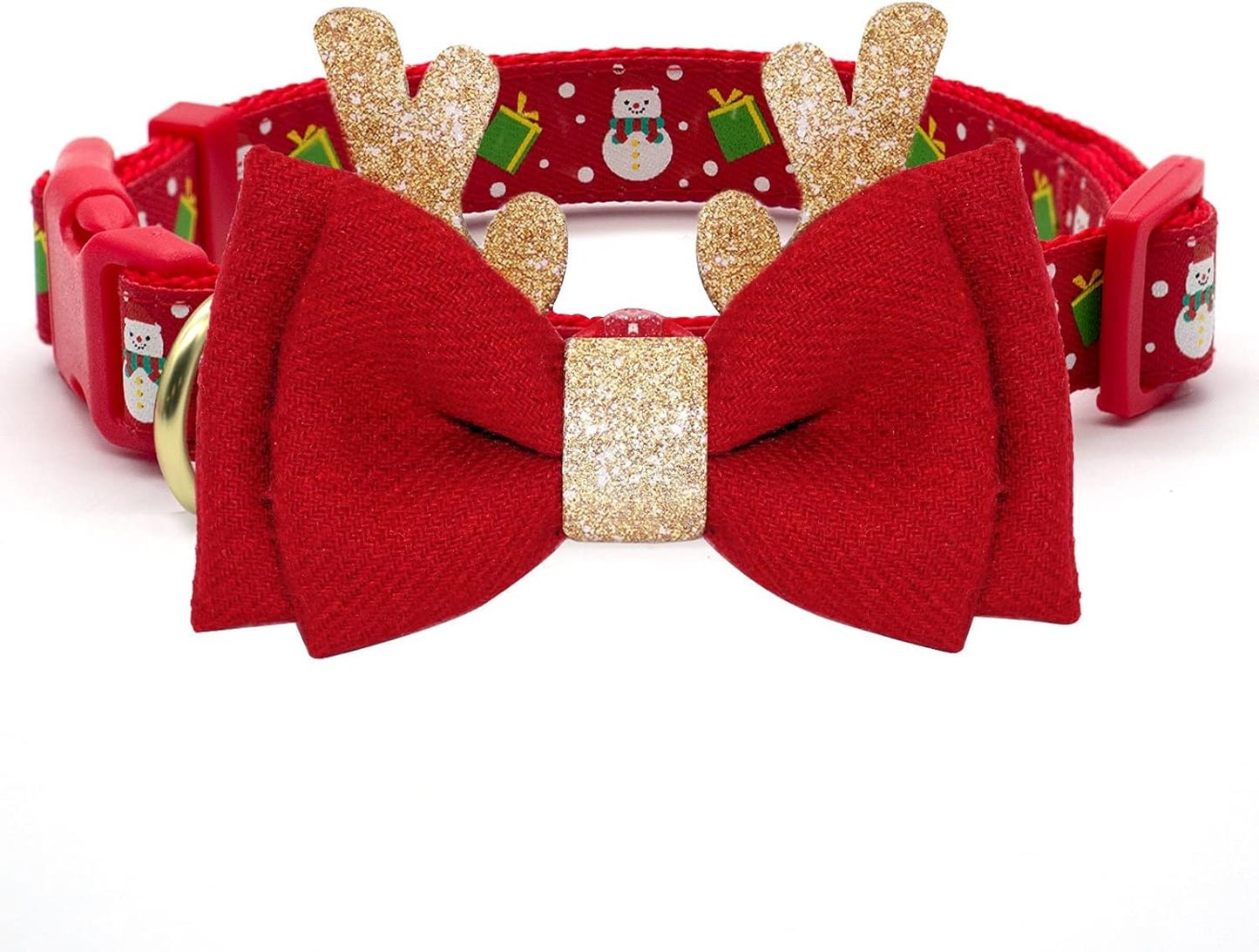 Christmas Dog Collar with Antler Bow Tie for Medium Dogs